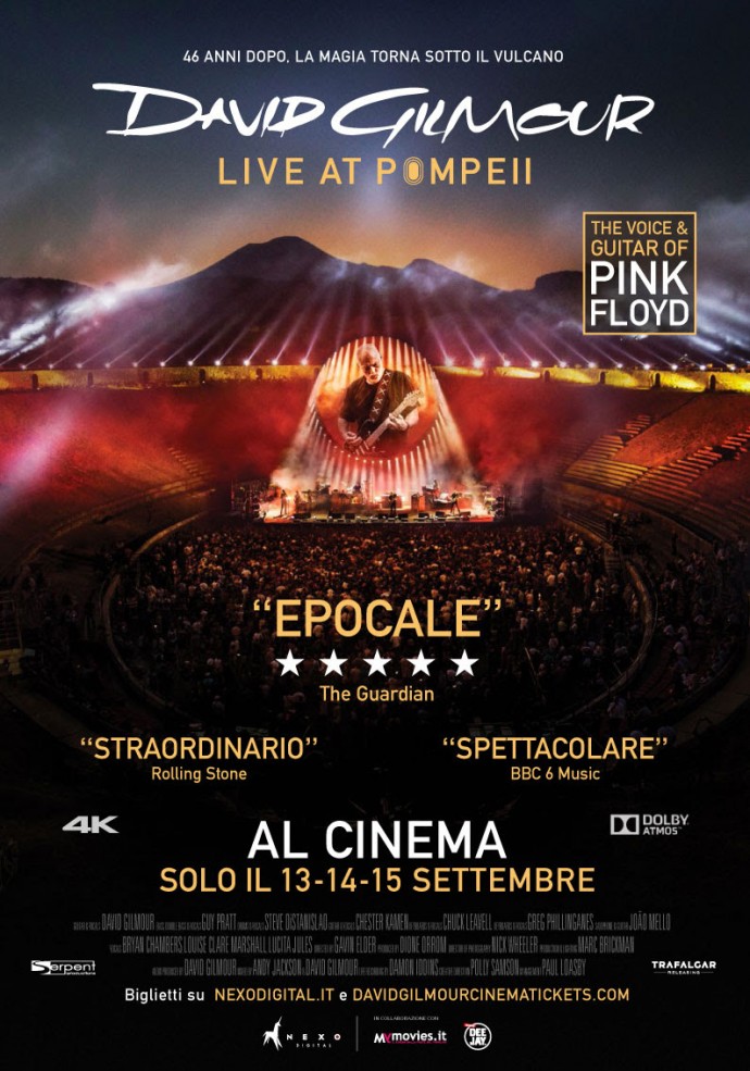 David Gilmour Live at Pompeii, il 13, 14 e 15 settembre anche nel circuito UCI Cinemas l'incredibile show del chitarrista dei Pink Floyd